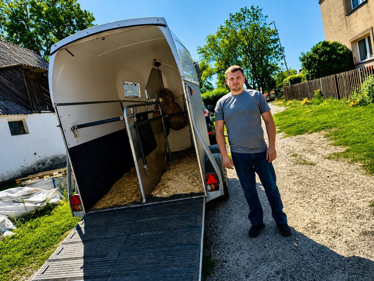 Verladen des Pferdes in den Anhänger